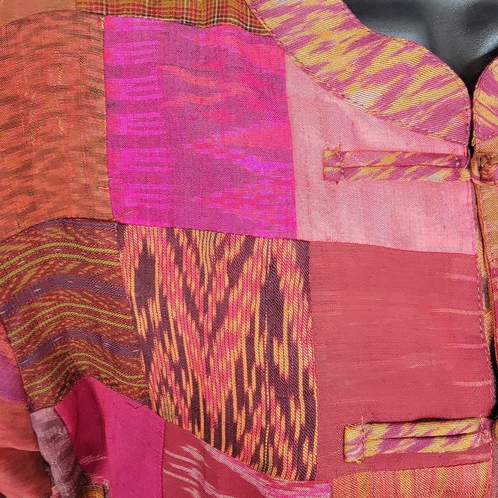 Thai Silk Mandarin collar patchwork jacket size L… - image 5
